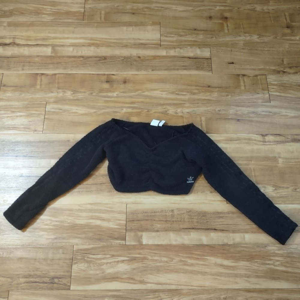 Out shoulder fuzzy adidas crop tops
